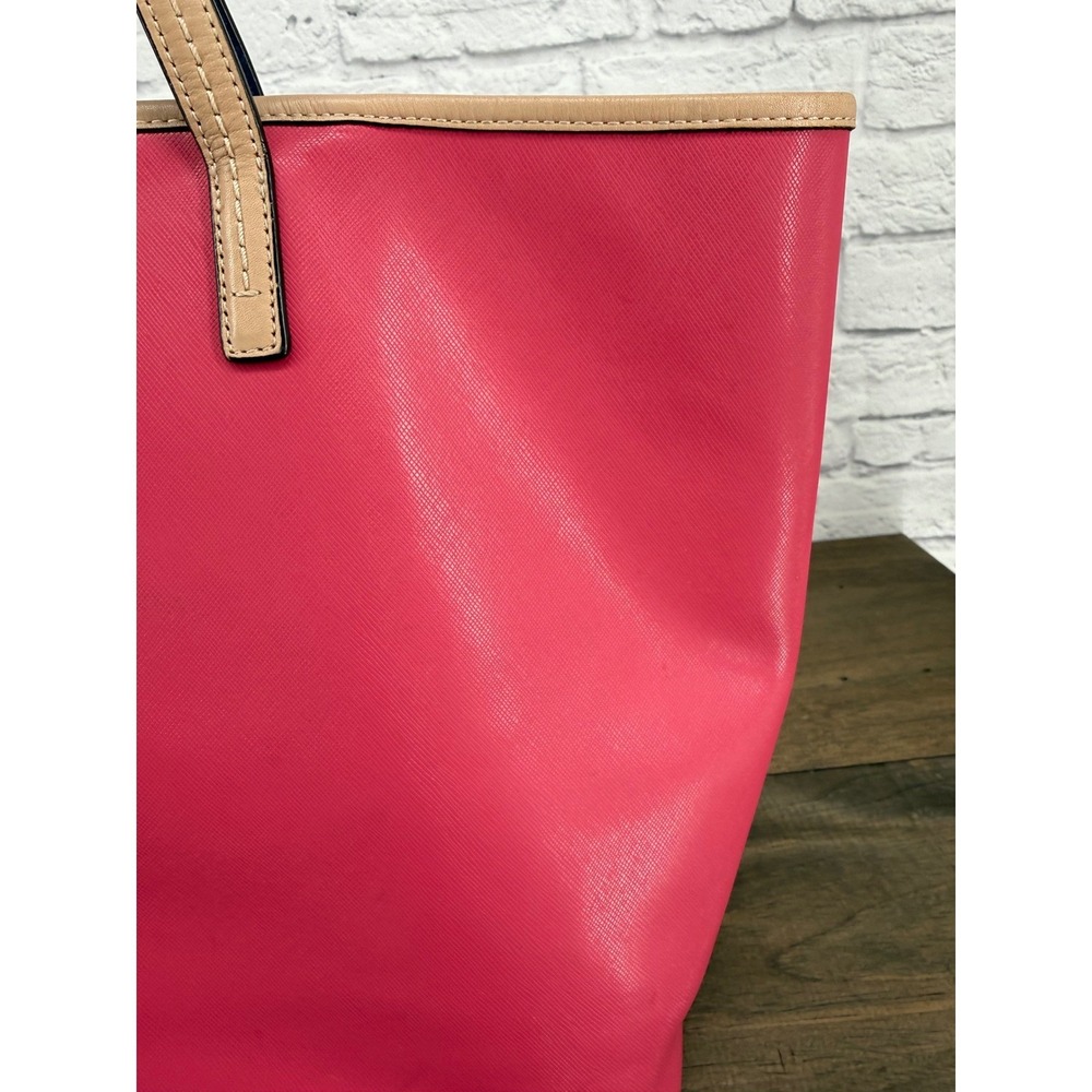 Coach Park Metro Pomegranate Pink Saffiano Leather Tote Bag Purse Logo Charm - Picture 8 of 16